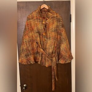 Multicolor Tweed Cape with Belt